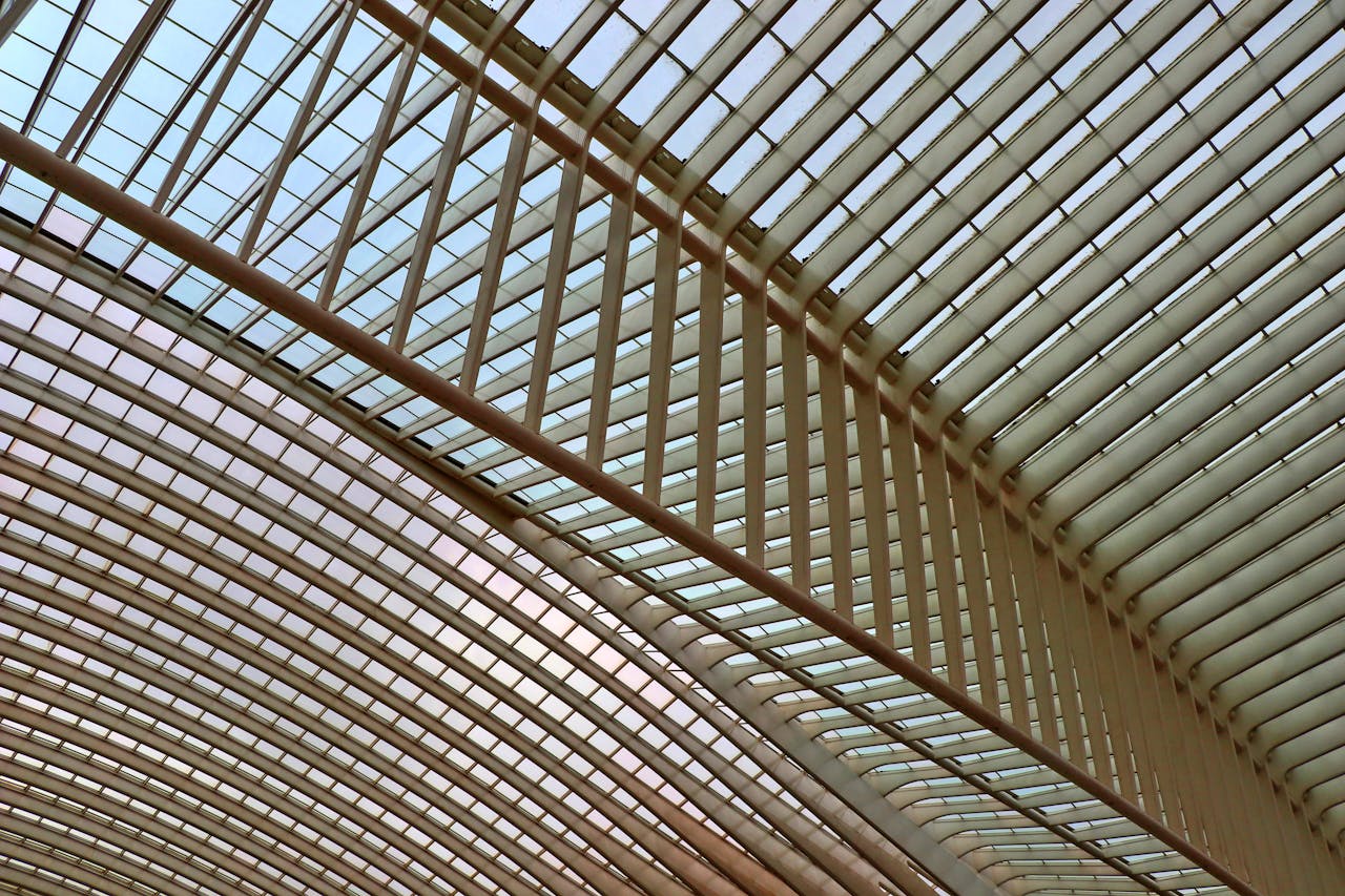 A contemporary architectural roof with geometric patterns displaying modern design elements.